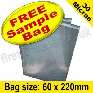 Sample EzePack, Cello Bag, with re-seal flaps, Size 60 x 220mm