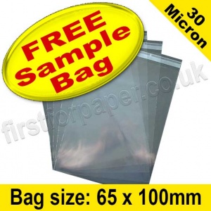 Sample Olympus, Cello Bag, with re-seal flaps, Size 65 x 100mm