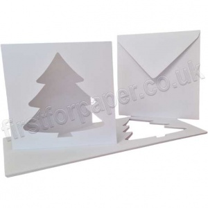 Dragonz, Xmas Tree Aperture, Plain White Single-Fold Cards, 144mm Square With Envelopes - Pack of 10