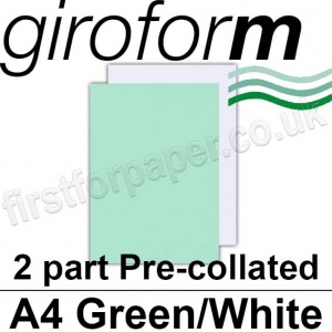Giroform Carbonless NCR, 2 part pre-collated, A4, Green/White - 250 Sets