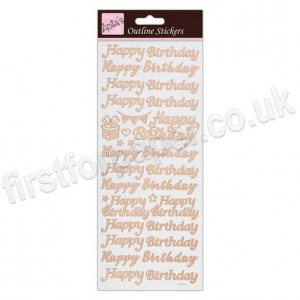 Anita's Peel Off Outline Stickers, Happy Birthday - Rose Gold on White