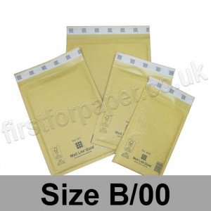 Mail Lite, Gold Bubble Lined Padded Bags, Size B/00 - Box of 100
