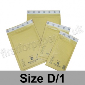 Mail Lite, Gold Bubble Lined Padded Bags, Size D/1 - Box of 100