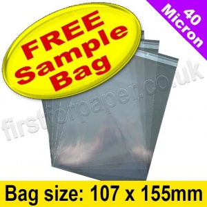 Sample EzePack, 40mic Cello Bag, with re-seal flaps, Size 107 x 155mm