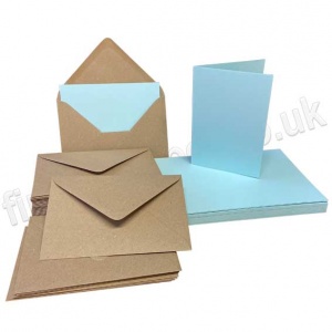 Pegasi, Light Blue A6 Card Blanks and Kraft Envelopes - Pack of 25