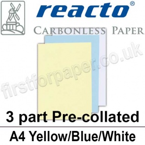 Reacto Carbonless NCR, 3 part pre-collated, A4, Yellow/Blue/White - 167 Sets