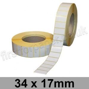 White Semi-Gloss, Self Adhesive Labels, 34 x 17mm, Permanent Adhesive - Roll of 5,000