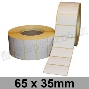 White Semi-Gloss, Self Adhesive Labels, 65 x 35mm, Permanent Adhesive - Roll of 3,000