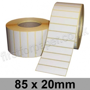 White Semi-Gloss, Self Adhesive Labels, 85 x 20mm, Permanent Adhesive - Roll of 5,000