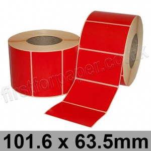 Red Semi-Gloss, Self Adhesive Labels, 101.6 x 63.5mm, Permanent Adhesive - Roll of 2,000