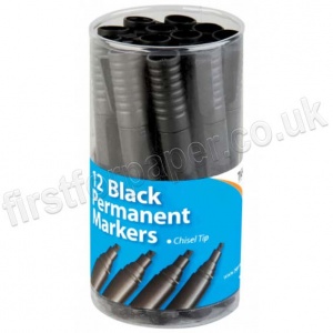 Tiger, Black, Permanent, Chisel Tip Marker, Tub of 12