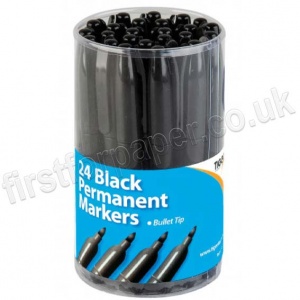 Tiger, Black, Permanent, Bullet Tip Markers, Tub of 24