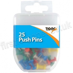 Tiger, Multi-Coloured Push Pins, Pack of 25