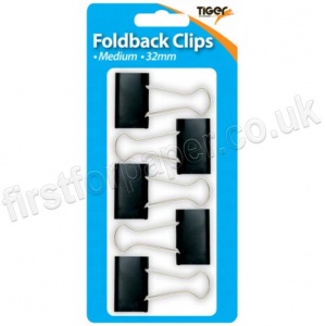 Tiger, Foldback Clips, Medium, 32mm, Pack of 5