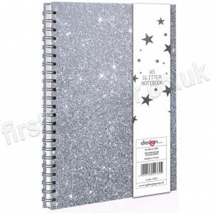 A5 Silver Glitter Twin Wire Hard Cover Notebook
