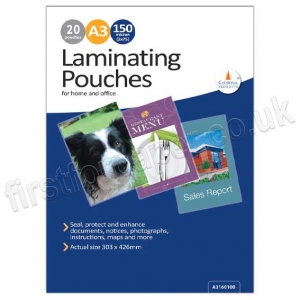 Gloss, High grade durable laminating pouches, A3 size, 150 micron (2 x 75) - pack of 20