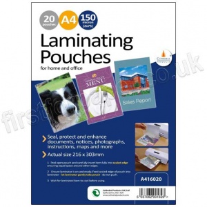 Gloss, High grade durable laminating pouches, A4 size, 150 micron (2 x 75) - pack of 50