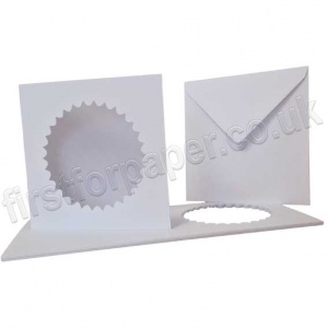 Dragonz, Scalloped Circle Aperture, Plain White Single-Fold Cards, 144mm Square With Envelopes - Pack of 10