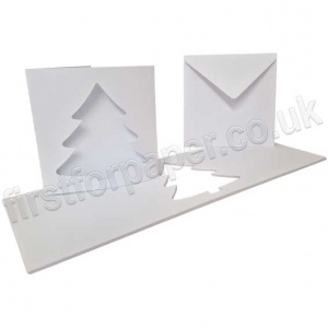 Dragonz, Xmas Tree Aperture, Plain White Two-Fold Cards, 144mm Square With Envelopes - Pack of 10