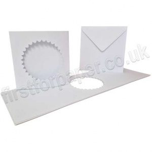 Dragonz, Scalloped Circle Aperture, Plain White Two-Fold Cards, 144mm Square With Envelopes - Pack of 10