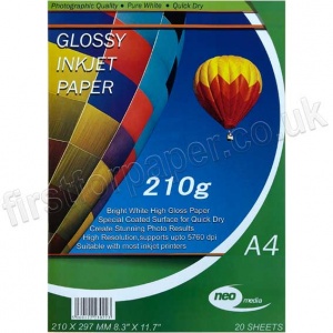 Glossy Inkjet Paper, 210gsm, A4 - 20 sheets