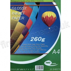Glossy Inkjet Paper, 260gsm, A4 - 20 sheets