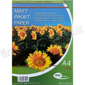 Matt Photo Inkjet Paper, 128gsm, A4 - 100 sheets