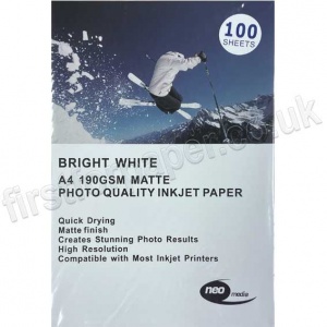 Matt Photo Inkjet Paper, 190gsm, A4 - 100 sheets