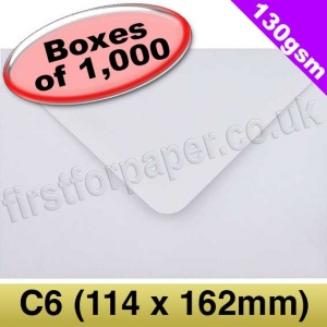 Artemis Premium Gummed Greetings Card Envelope, 130gsm, C6 (114 x 162mm), White - 1,000 Envelopes