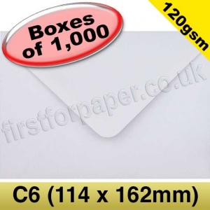 Vesta Premium Gummed Greetings Card Envelope, 120gsm, C6 (114 x 162mm), White - 1,000 Envelopes