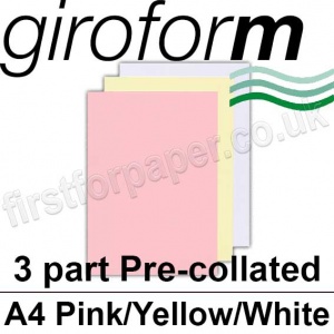 Giroform Carbonless NCR, 3 part pre-collated, A4, Pink/Yellow/White - 167 Sets