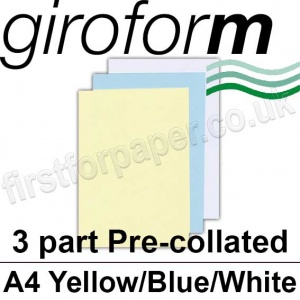 Giroform Carbonless NCR, 3 part pre-collated, A4, Yellow/Blue/White - 167 Sets