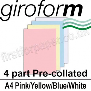 Giroform Carbonless NCR, 4 part pre-collated, A4, Pink/Yellow/Blue/White - 125 Sets