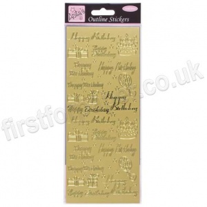 Anita's Peel Off Outline Stickers, Happy Birthday Assorted - Gold