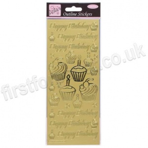 Anita's Peel Off Outline Stickers, Birthday Cupcake - Gold