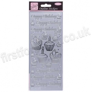 Anita's Peel Off Outline Stickers, Birthday Cupcake - Silver