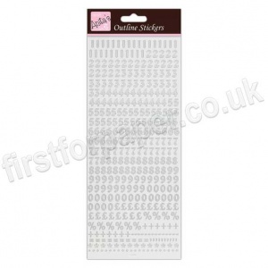 Anita's Peel Off Outline Stickers, Small Numbers - Silver on white