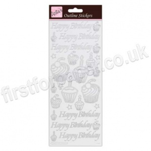 Anita's Peel Off Outline Stickers, Birthday Cupcake - Silver on White