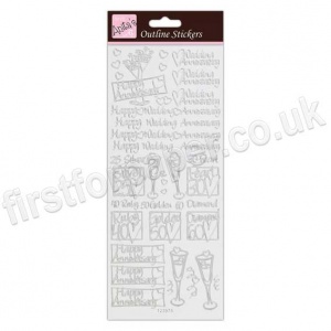 Anita's Peel Off Outline Stickers, Wedding Anniversary - Silver on White