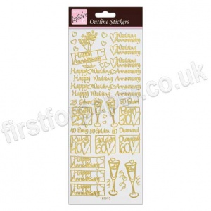 Anita's Peel Off Outline Stickers, Wedding Anniversary - Gold on White