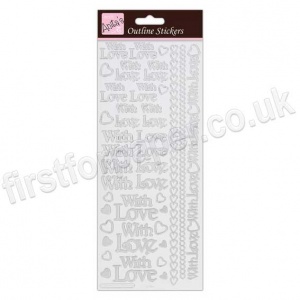 Anita's Peel Off Outline Stickers, With Love - Silver on White