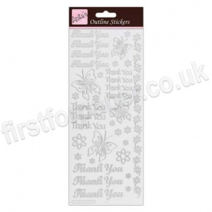 Anita's Peel Off Outline Stickers, Thank You - Silver on White