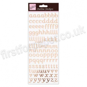 Anita's Peel Off Outline Stickers, Script Alpha Lower Case - Rose Gold on White