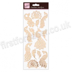 Anita's Peel Off Outline Stickers, Peacocks - Rose Gold on White