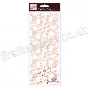 Anita's Peel Off Outline Stickers, Fanciful Floral Corners - Rose Gold on White