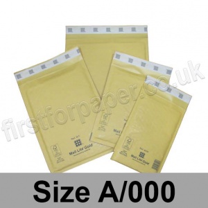 Mail Lite, Gold Bubble Lined Padded Bags, Size A/000 - Box of 100