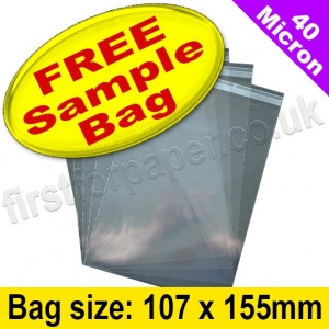 Sample EzePack 40mic Cello Bag, with re-seal flaps, Size 107 x 155mm
