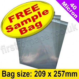 Sample EzePack, 40mic Cello Bag, with re-seal flaps, Size 209 x 257mm