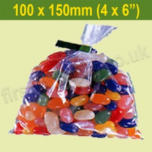 Mediumweight (50mic), Open Top Clear Polythene Bags, 100 x 150mm - Pack of 1,000