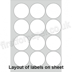 PCL Labels, Permanent Adhesive, White, 64mm Dia - 200 sheets per box